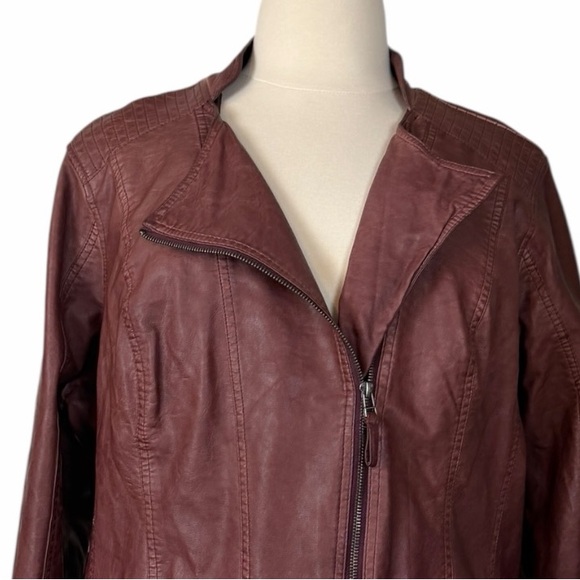 Maurices Faux Leather Moto Jacket Women’s Size 3 Brown Asymmetrical Zip Casual - Picture 8 of 14